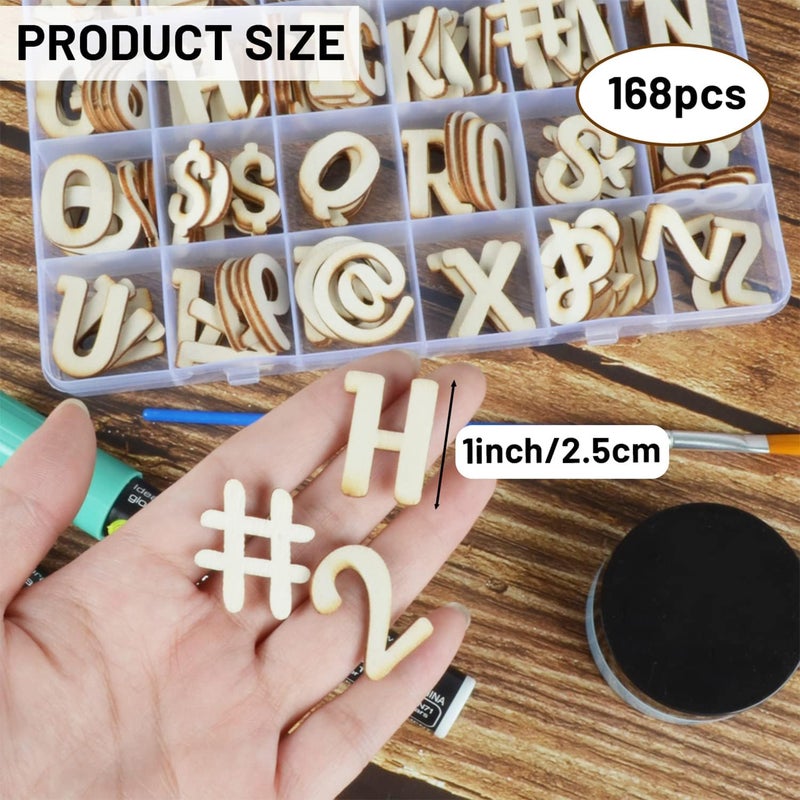 Focal20 168 Pcs Wooden Letters 1 Inch for Crafts with Storage Box Unfinished Wooden Alphabet Letters Numbers and Symbol Small Wood Letters for DIY Painting Arts Home Decorations - Image 2